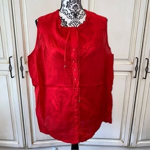 Just My Size 2X (18w/20w) Red Sleeveless Button Down Blouse with Drawstring Neck